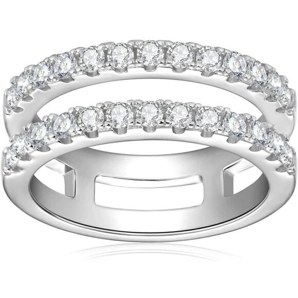 Moissanite Diamond Wedding Ring Enhancer GRA Double Row Band Brilliant Size 8 - Picture 6 of 12